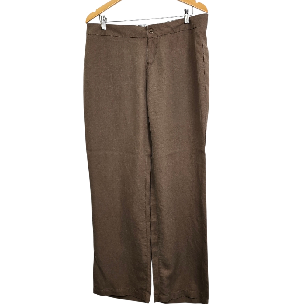 Ellen Tracy Active Tan Wide Leg Linen Blend Pants Relaxed Fit Lagenlook Size 10